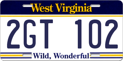 WV license plate 2GT102