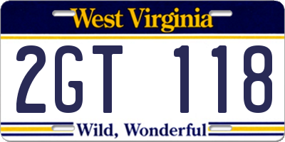 WV license plate 2GT118