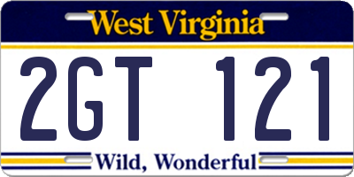 WV license plate 2GT121