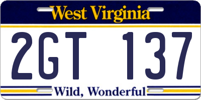 WV license plate 2GT137