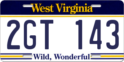 WV license plate 2GT143