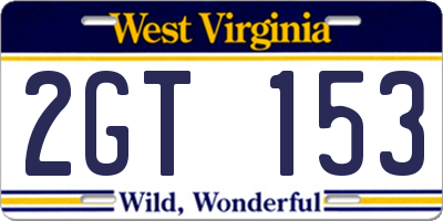 WV license plate 2GT153