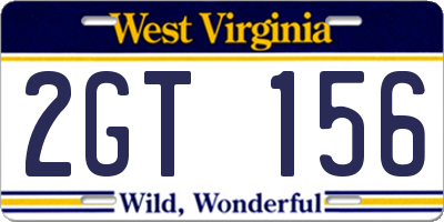 WV license plate 2GT156