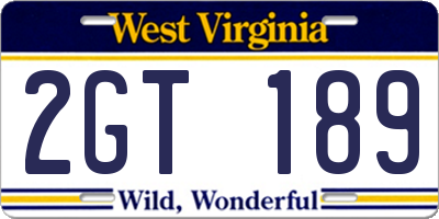 WV license plate 2GT189