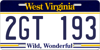 WV license plate 2GT193