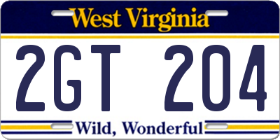 WV license plate 2GT204