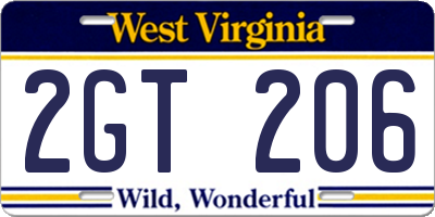 WV license plate 2GT206