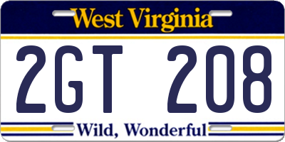 WV license plate 2GT208