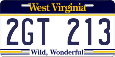 WV license plate 2GT213