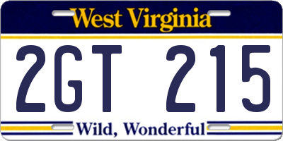 WV license plate 2GT215