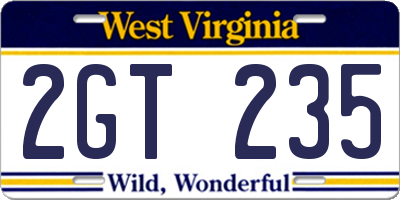 WV license plate 2GT235