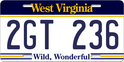 WV license plate 2GT236