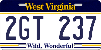 WV license plate 2GT237