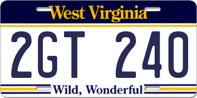 WV license plate 2GT240