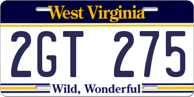 WV license plate 2GT275