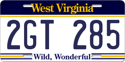 WV license plate 2GT285