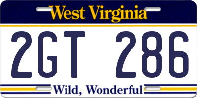 WV license plate 2GT286