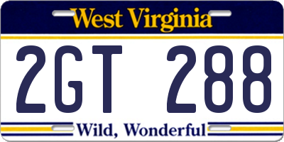 WV license plate 2GT288