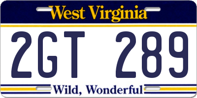 WV license plate 2GT289