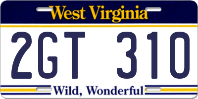 WV license plate 2GT310