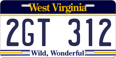 WV license plate 2GT312
