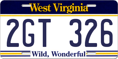 WV license plate 2GT326