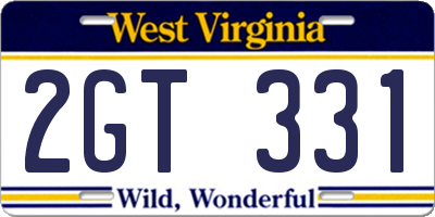 WV license plate 2GT331