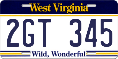 WV license plate 2GT345