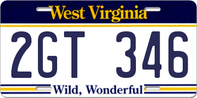 WV license plate 2GT346