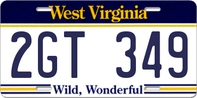 WV license plate 2GT349