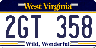WV license plate 2GT358