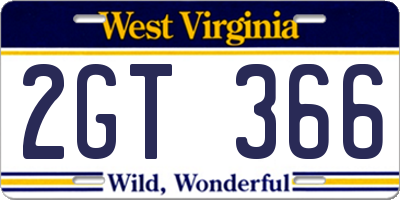 WV license plate 2GT366