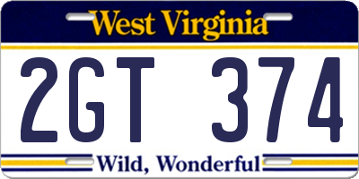 WV license plate 2GT374