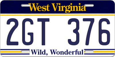 WV license plate 2GT376