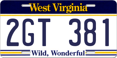 WV license plate 2GT381