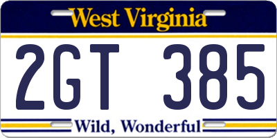 WV license plate 2GT385