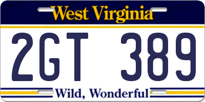 WV license plate 2GT389