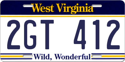 WV license plate 2GT412