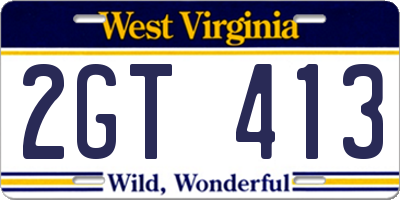 WV license plate 2GT413