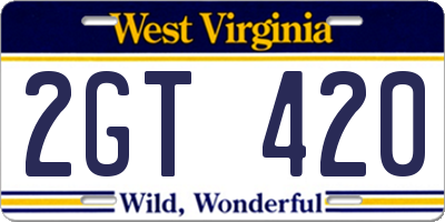 WV license plate 2GT420