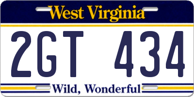WV license plate 2GT434