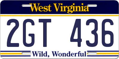WV license plate 2GT436