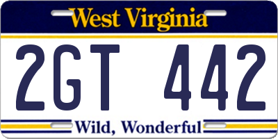 WV license plate 2GT442