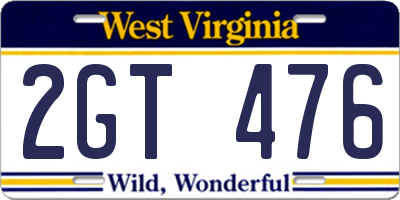 WV license plate 2GT476