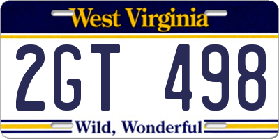 WV license plate 2GT498