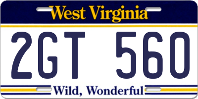 WV license plate 2GT560
