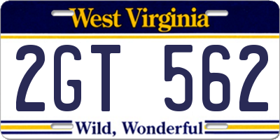 WV license plate 2GT562