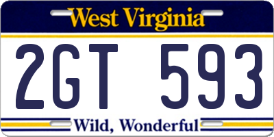 WV license plate 2GT593