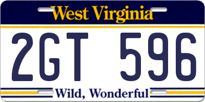 WV license plate 2GT596