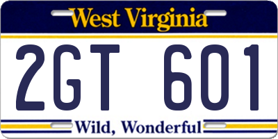 WV license plate 2GT601
